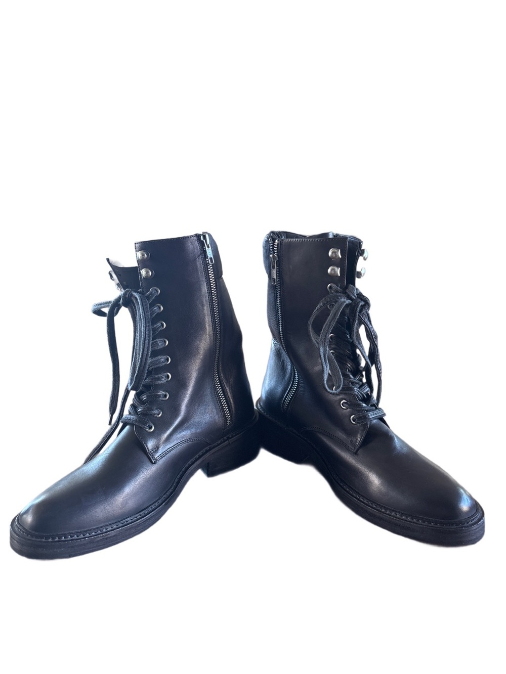 Vintage Foundry Black Lace-Up Leather Ankle Boots with Side Zip Size 9 - Picture 3 of 7